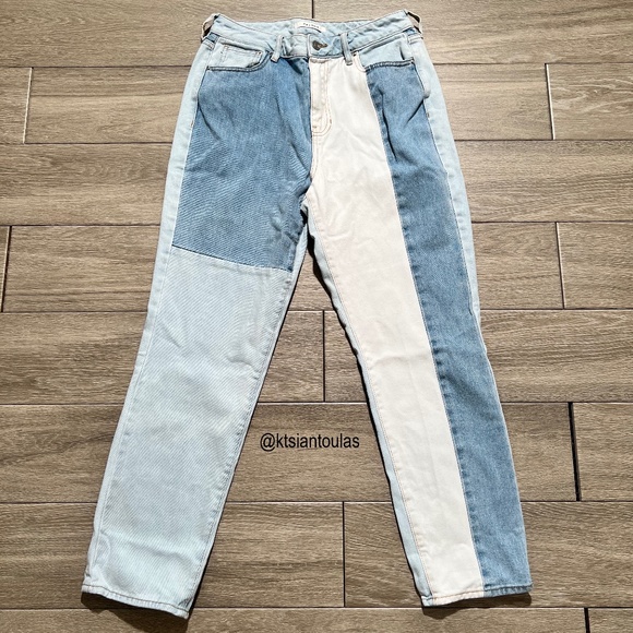 PacSun Denim - PacSun Blue Patchwork High Rise Oversized Relaxed Wide Leg Mom Jeans Size 28